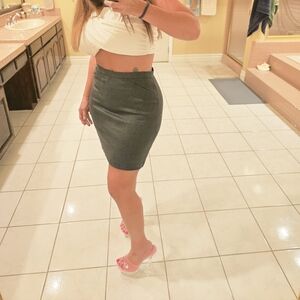 Grey Pencil Zip Up Mini Skirt